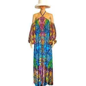 TROPICAL  Multicolor Animal Print Long Sleeves Maxi Dress NWOT Size L